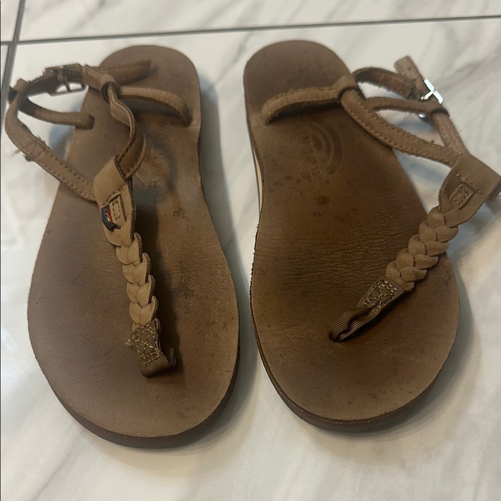 Rainbow Tan Braided Sandals